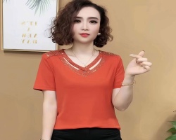 燙鑽V領短袖