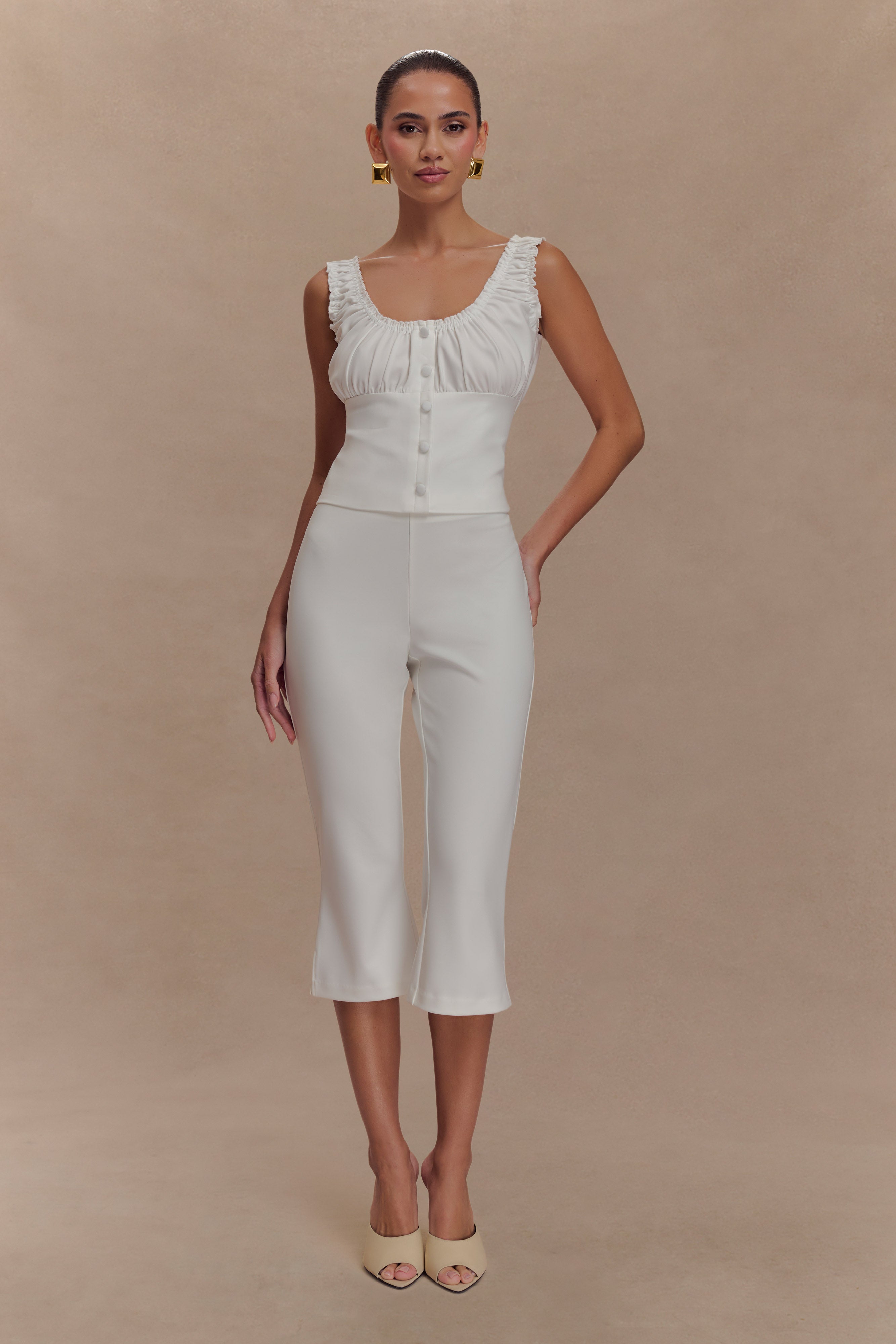 Layla Flared Crepe Capri Pants - White