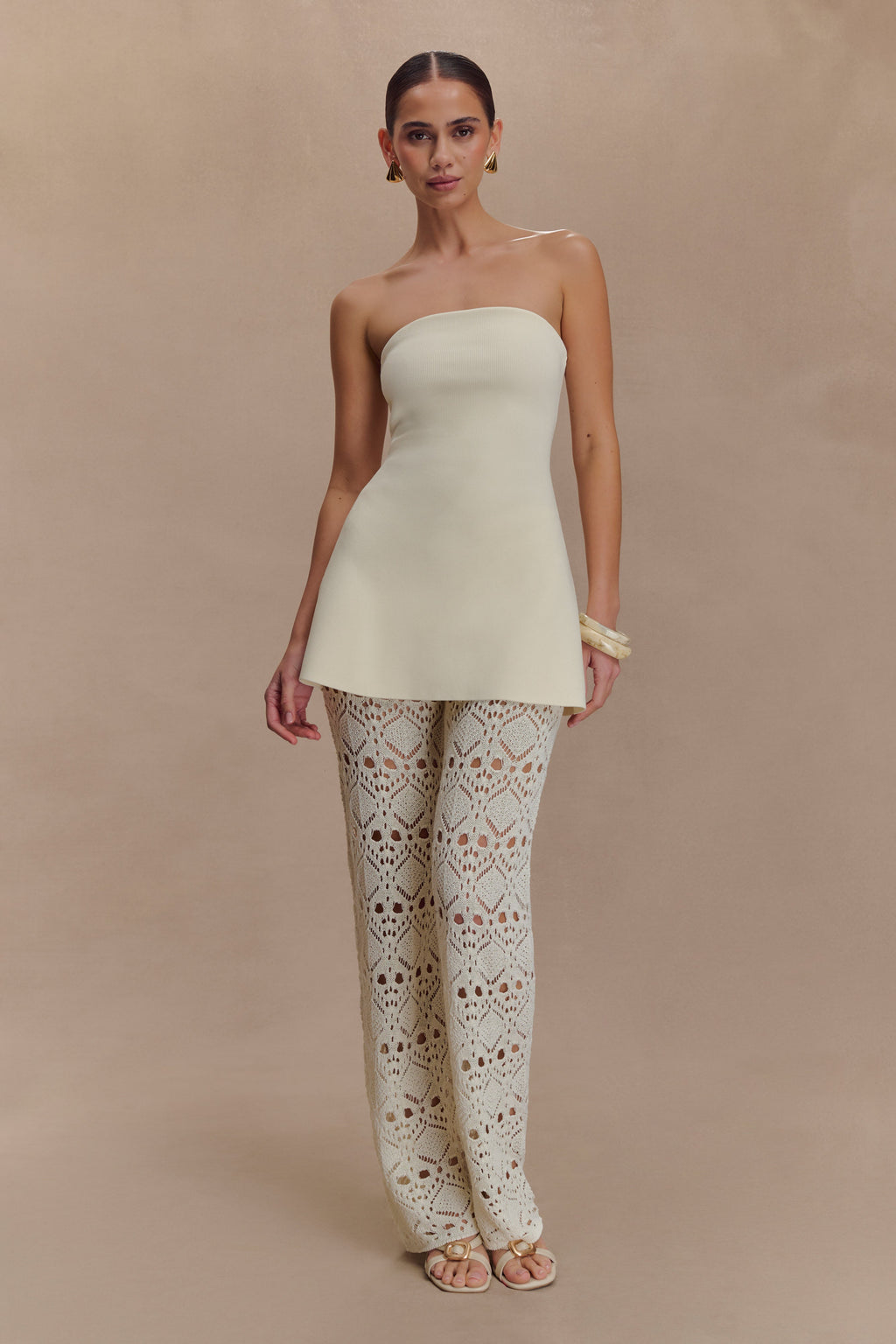 Trena Crochet Knit Pants - Ivory