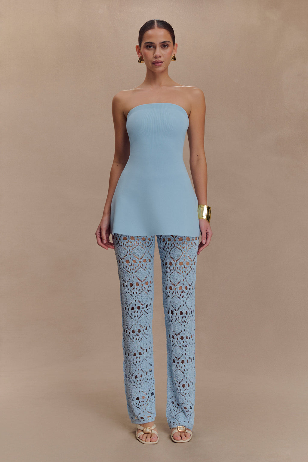 Trena Crochet Knit Pants - Sky Blue