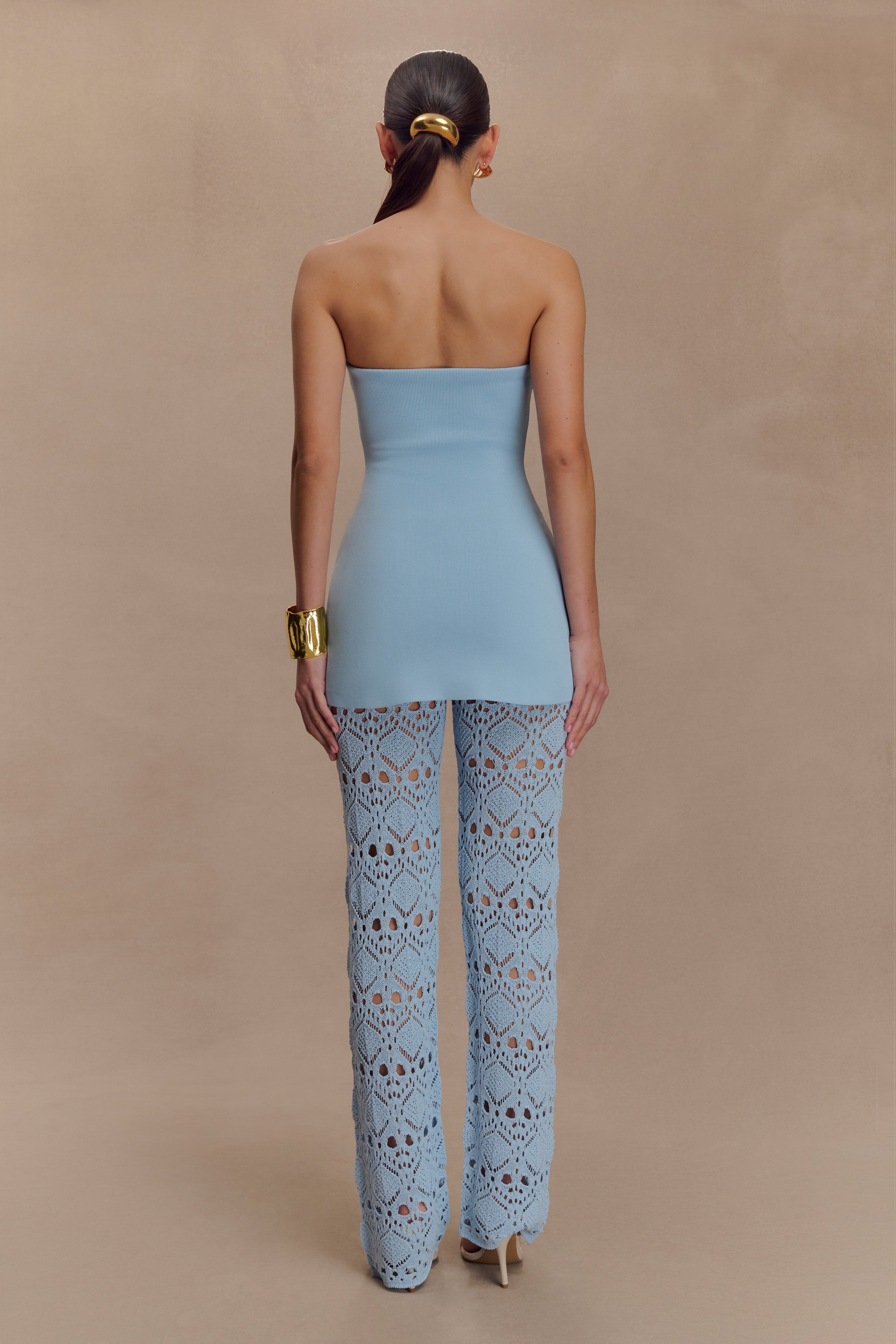 Trena Crochet Knit Pants - Sky Blue