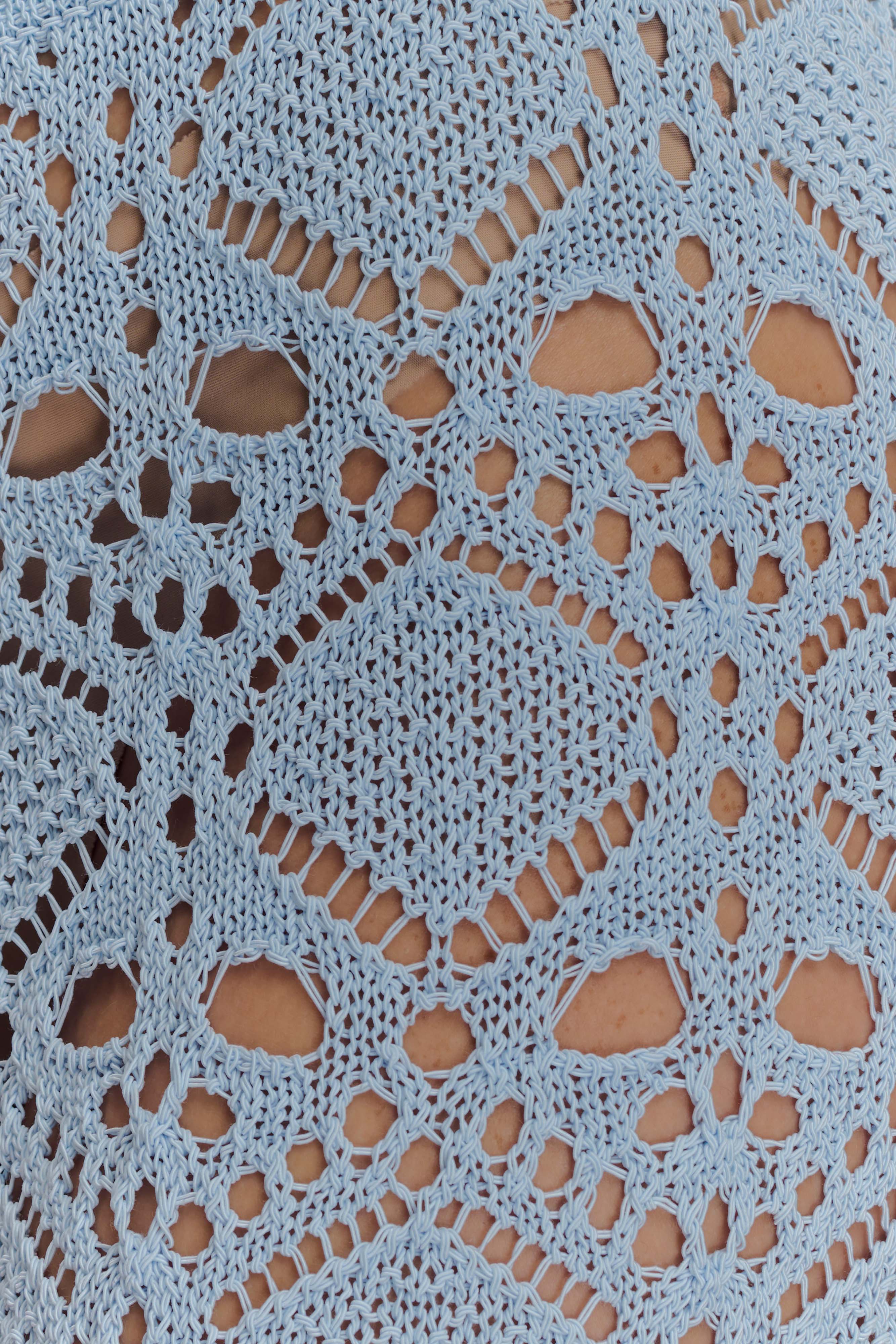 Trena Crochet Knit Pants - Sky Blue