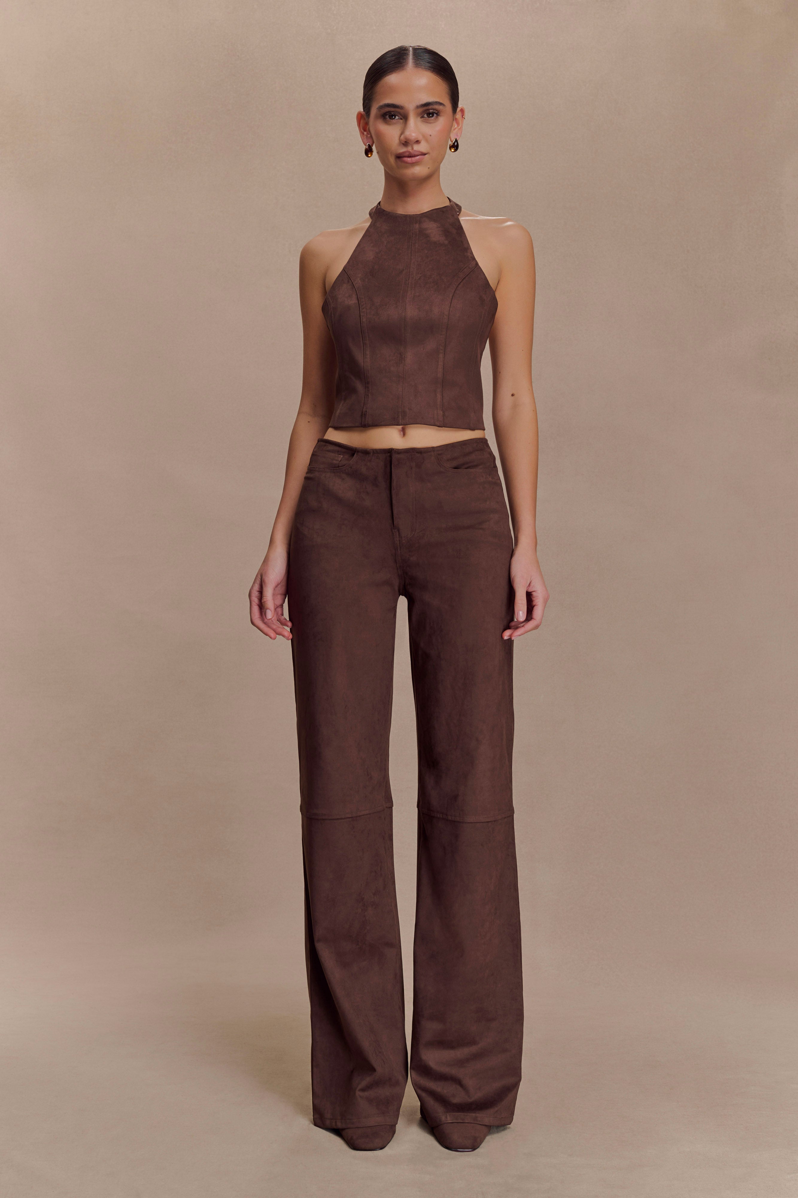 Logan Faux Suede Pants - Dark Chocolate