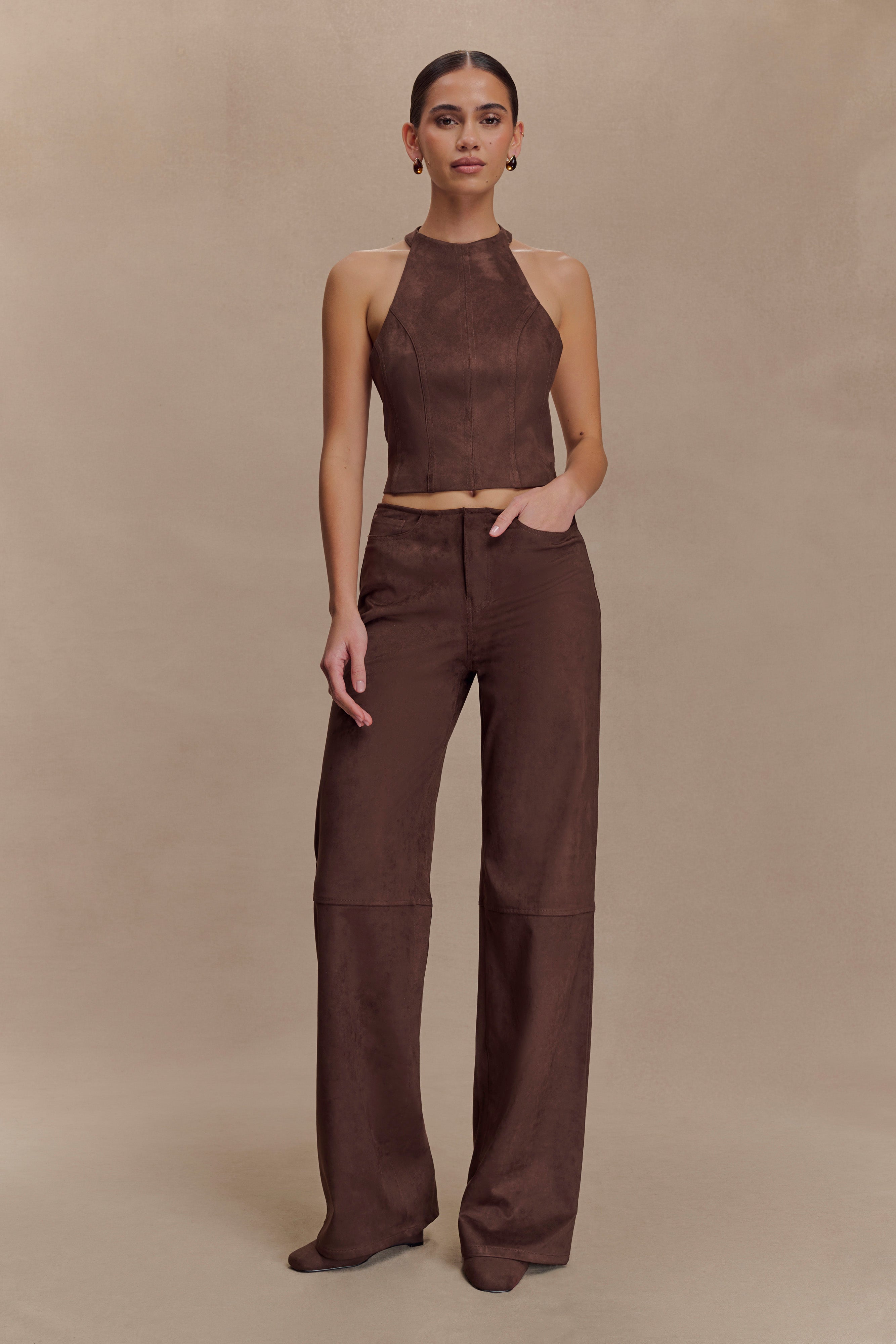 Logan Faux Suede Pants - Dark Chocolate