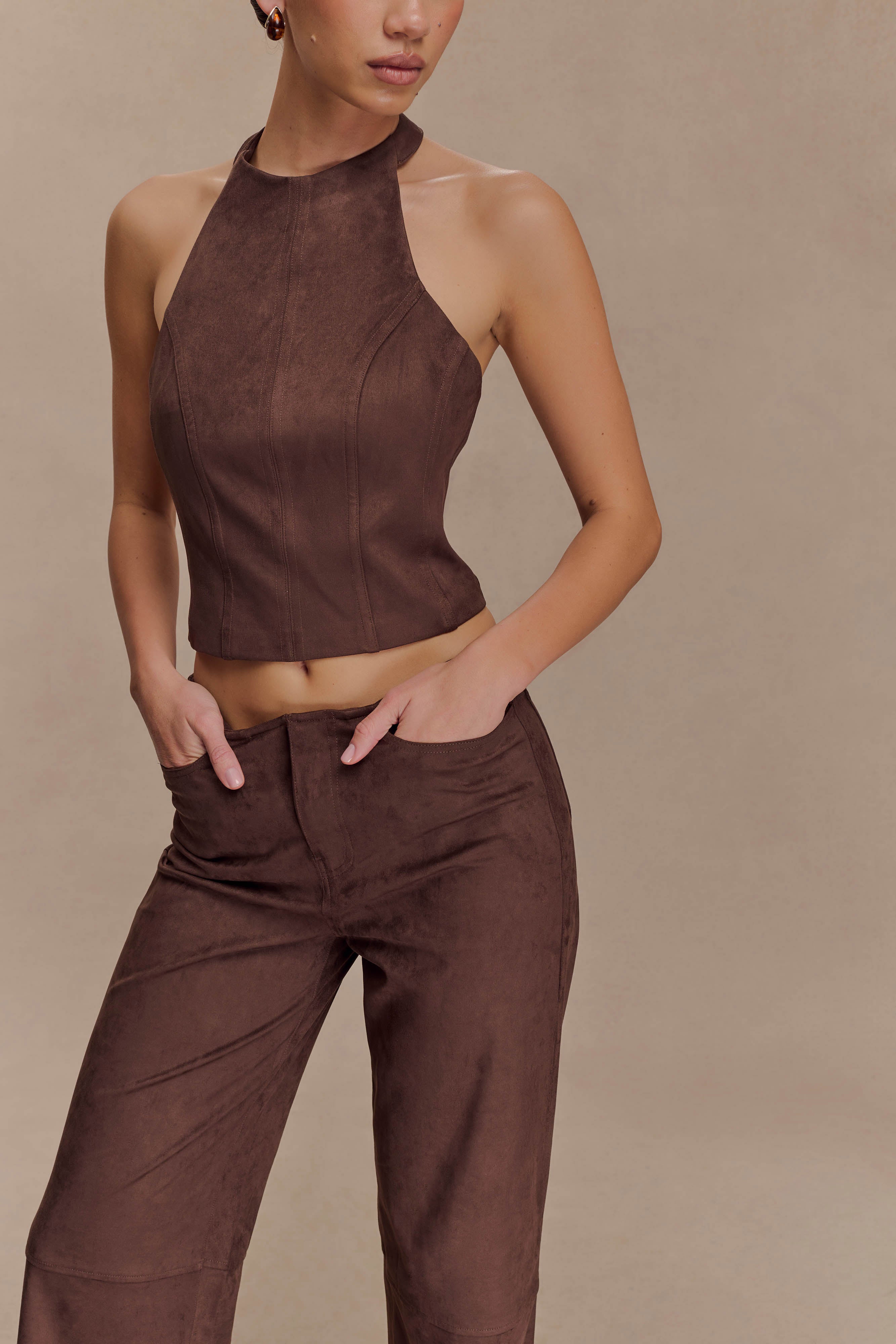 Logan Faux Suede Pants - Dark Chocolate