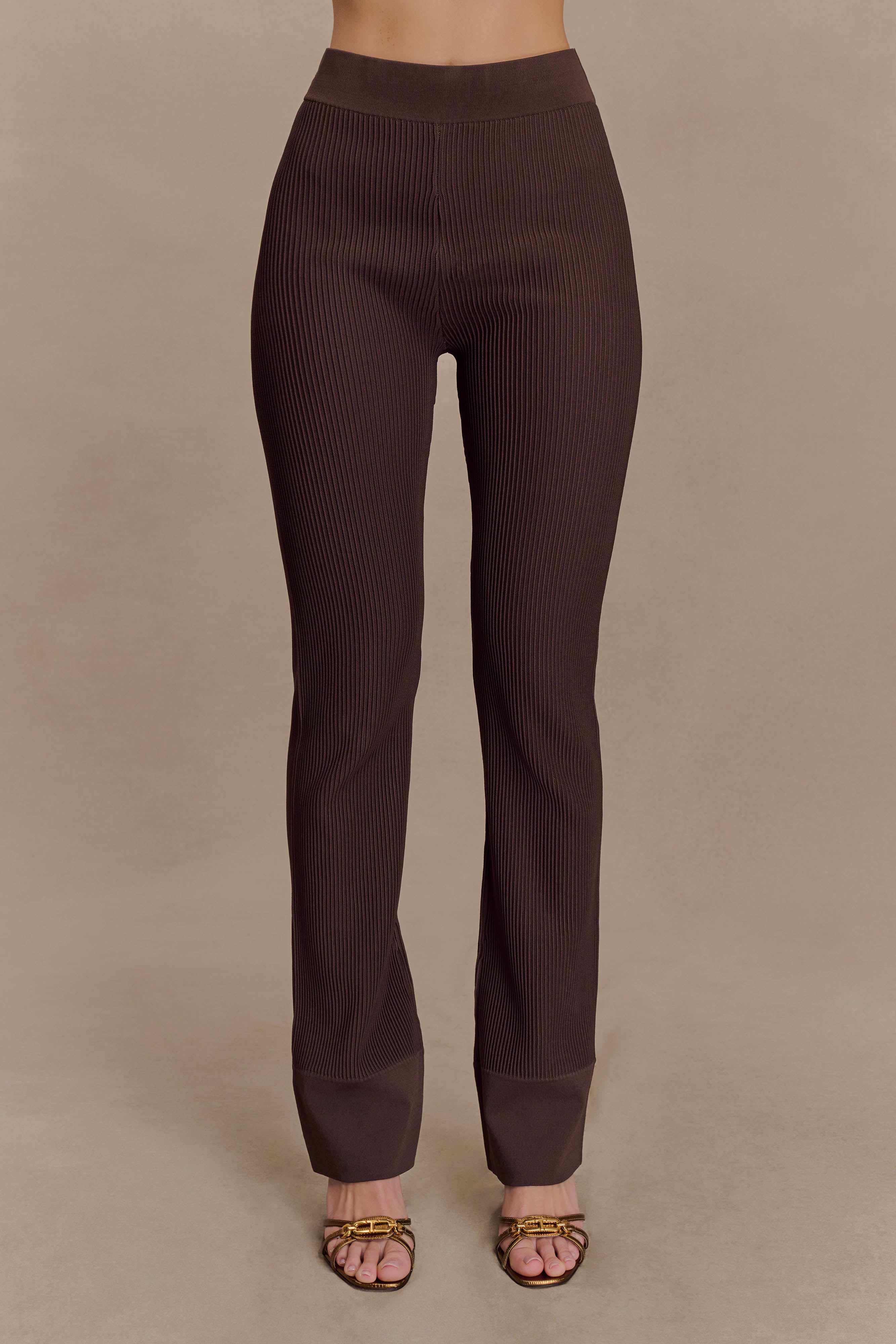 Elodie Ribbed Knit Pants - Chocolate