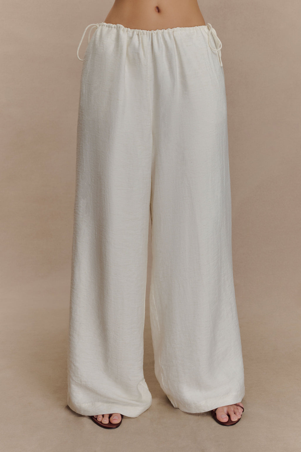 Callum Drawstring Straight Leg Pants - White