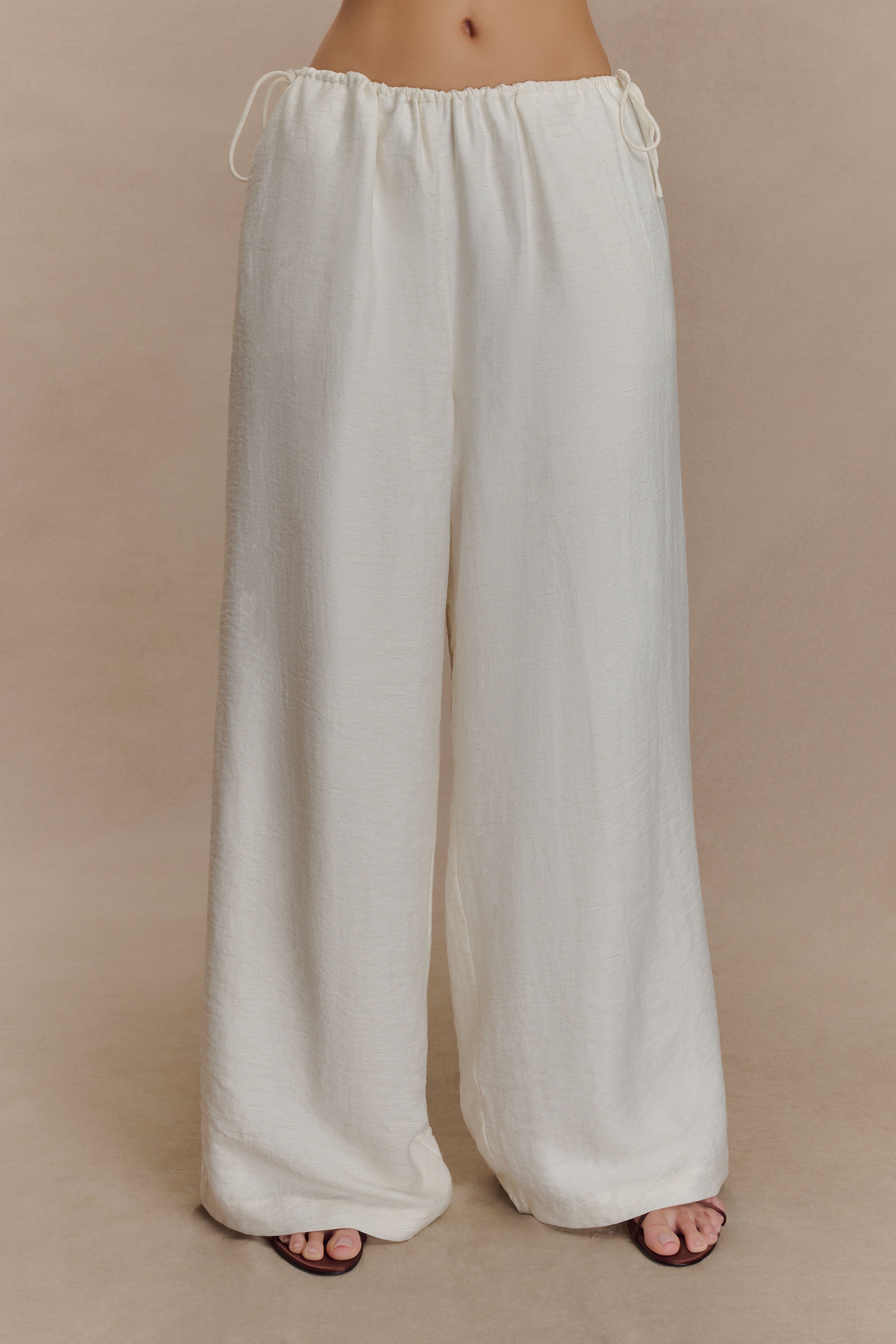 Callum Drawstring Straight Leg Pants - White