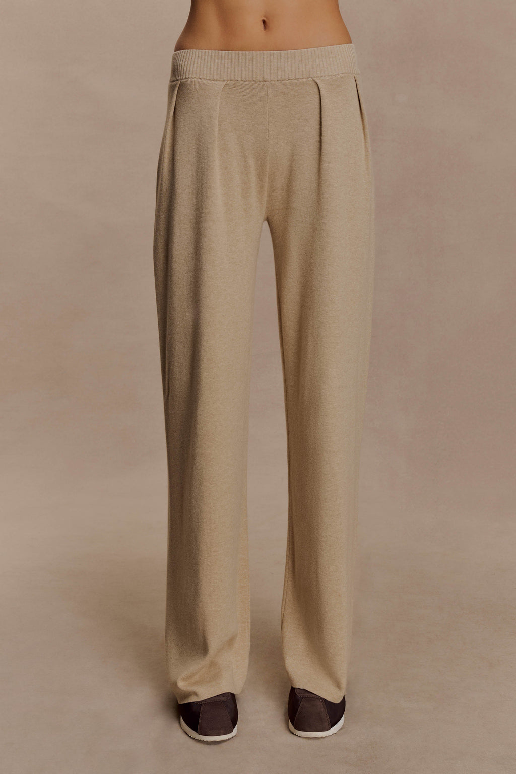 Frannie Gathered Silk Blend Knit Pants - Sand
