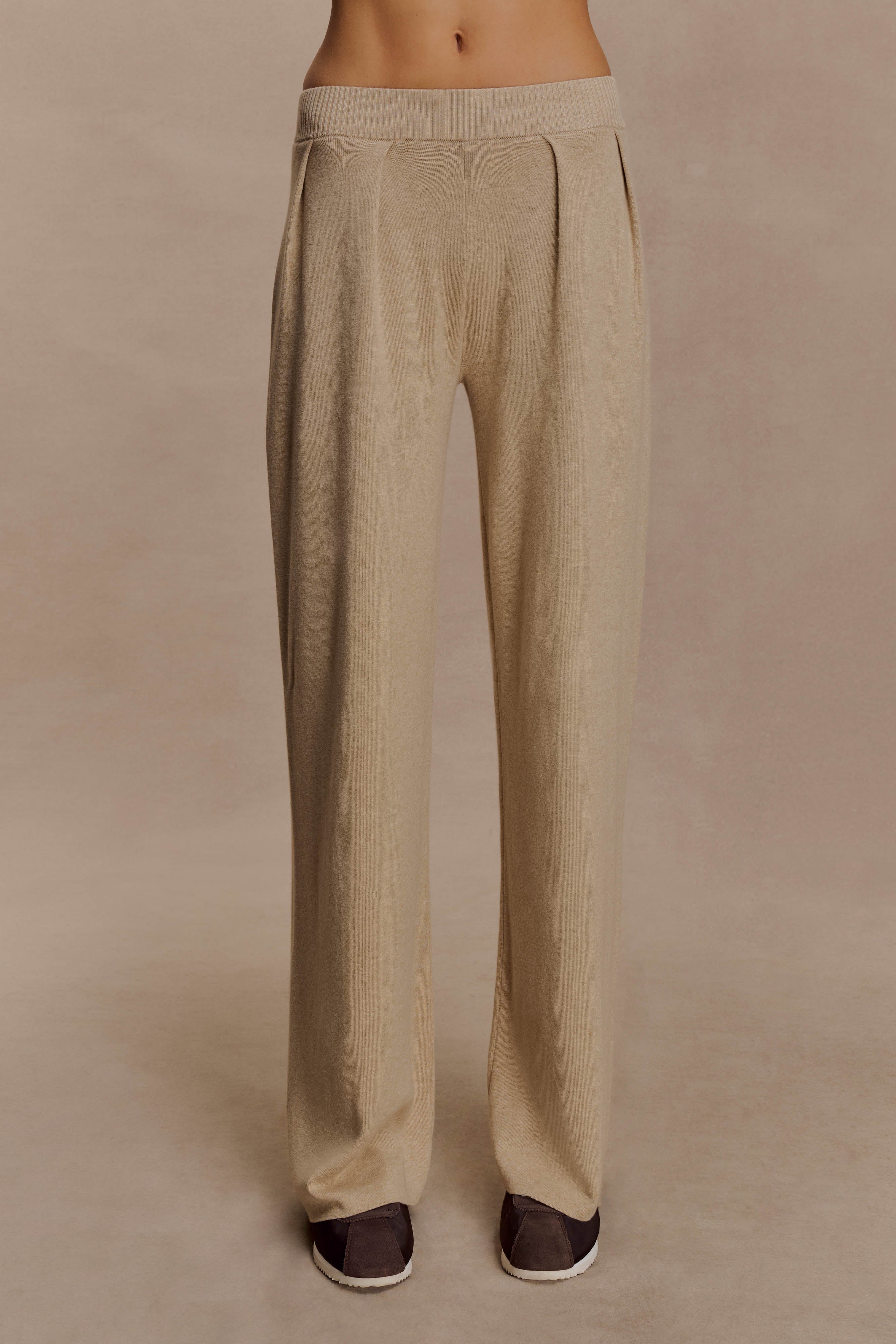 Frannie Gathered Silk Blend Knit Pants - Sand
