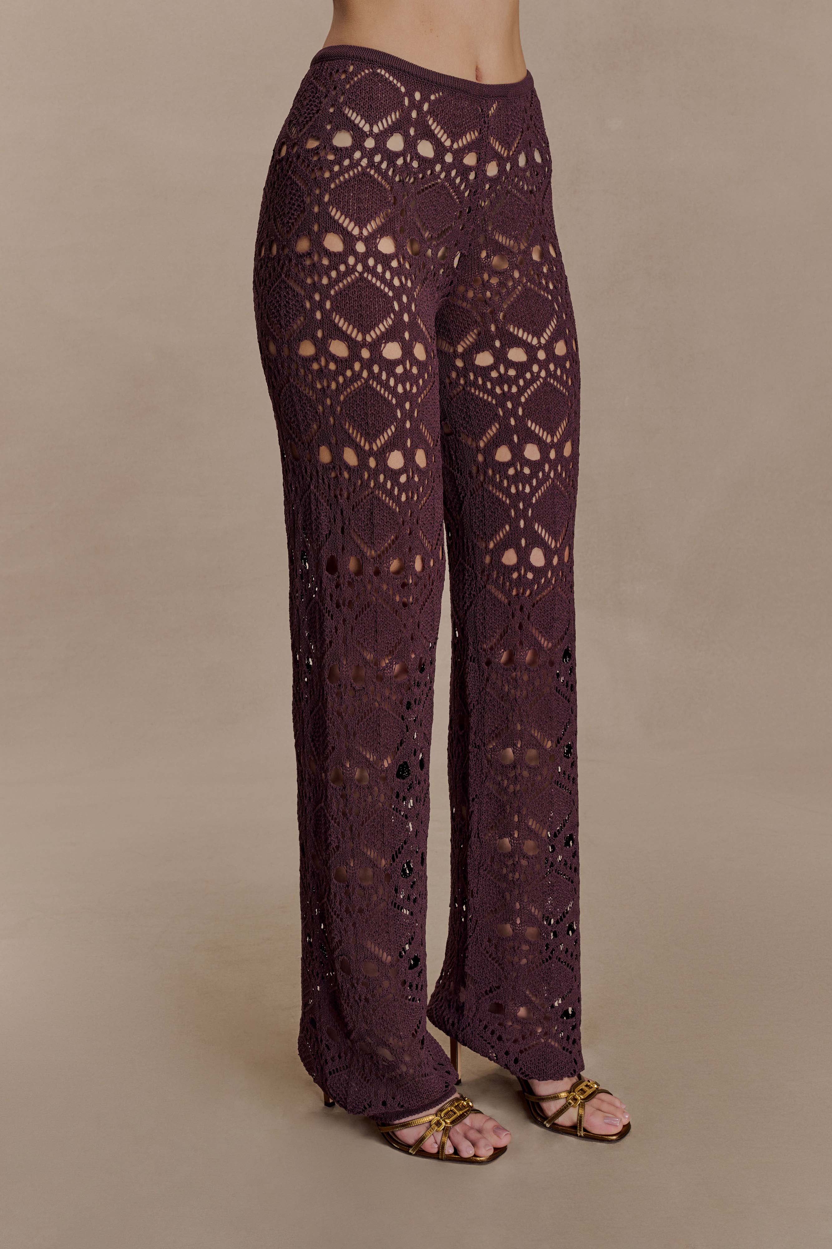 Trena Crochet Knit Pants - Chocolate