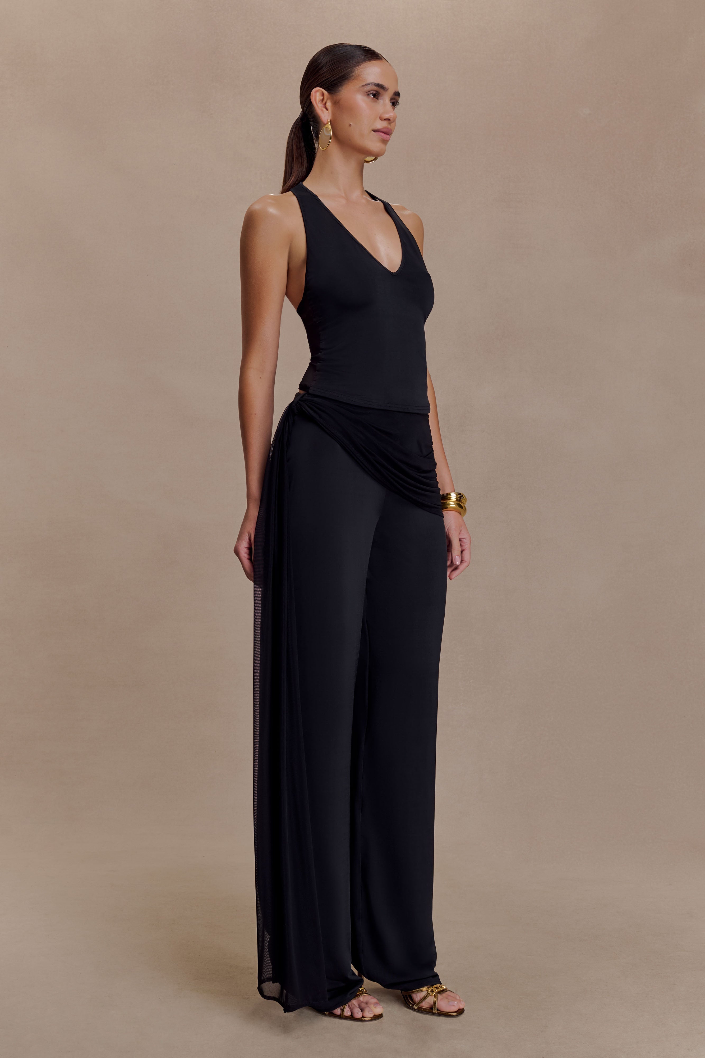 Aspyn Slinky Gathered Wide Leg Pants - Black