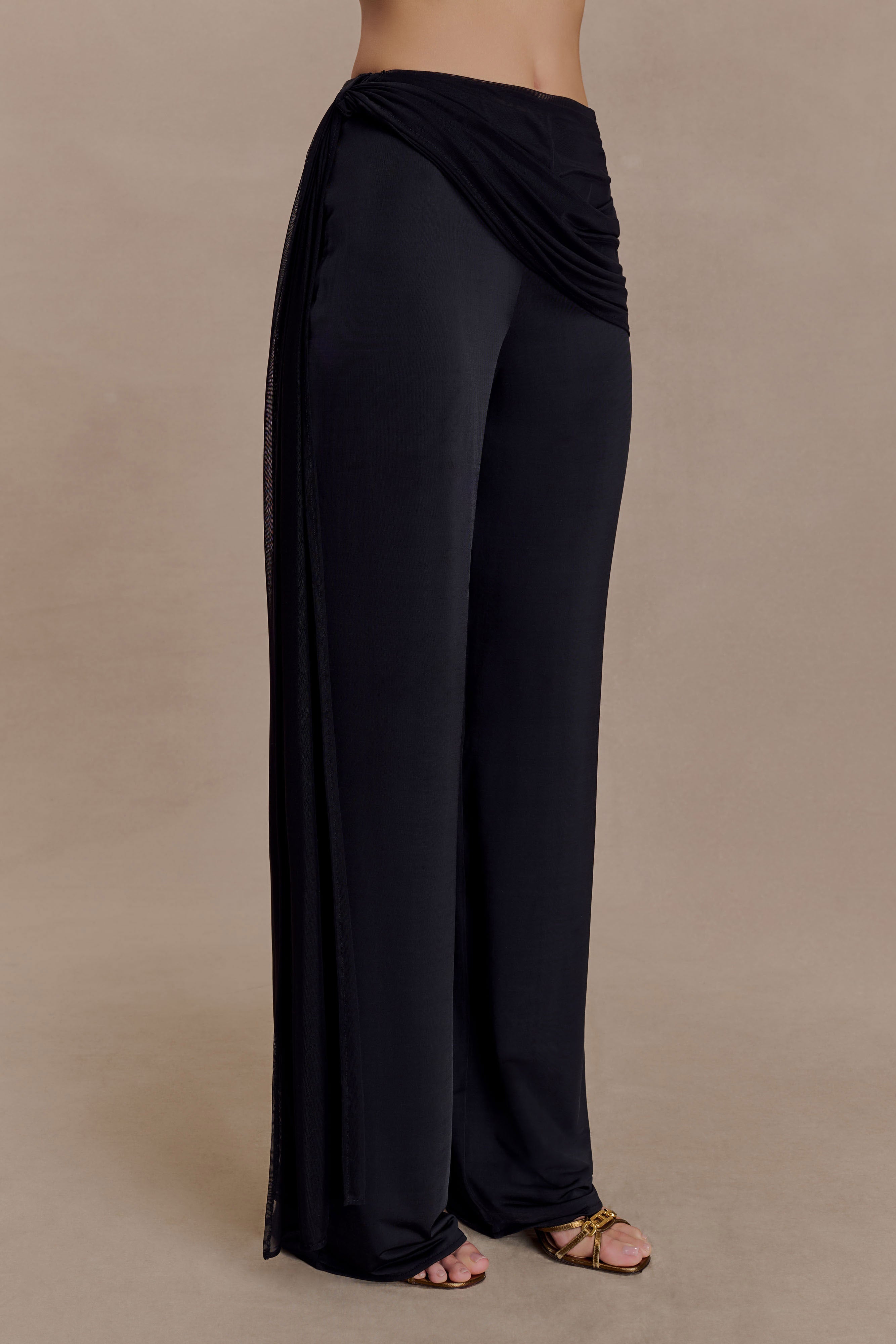 Aspyn Slinky Gathered Wide Leg Pants - Black