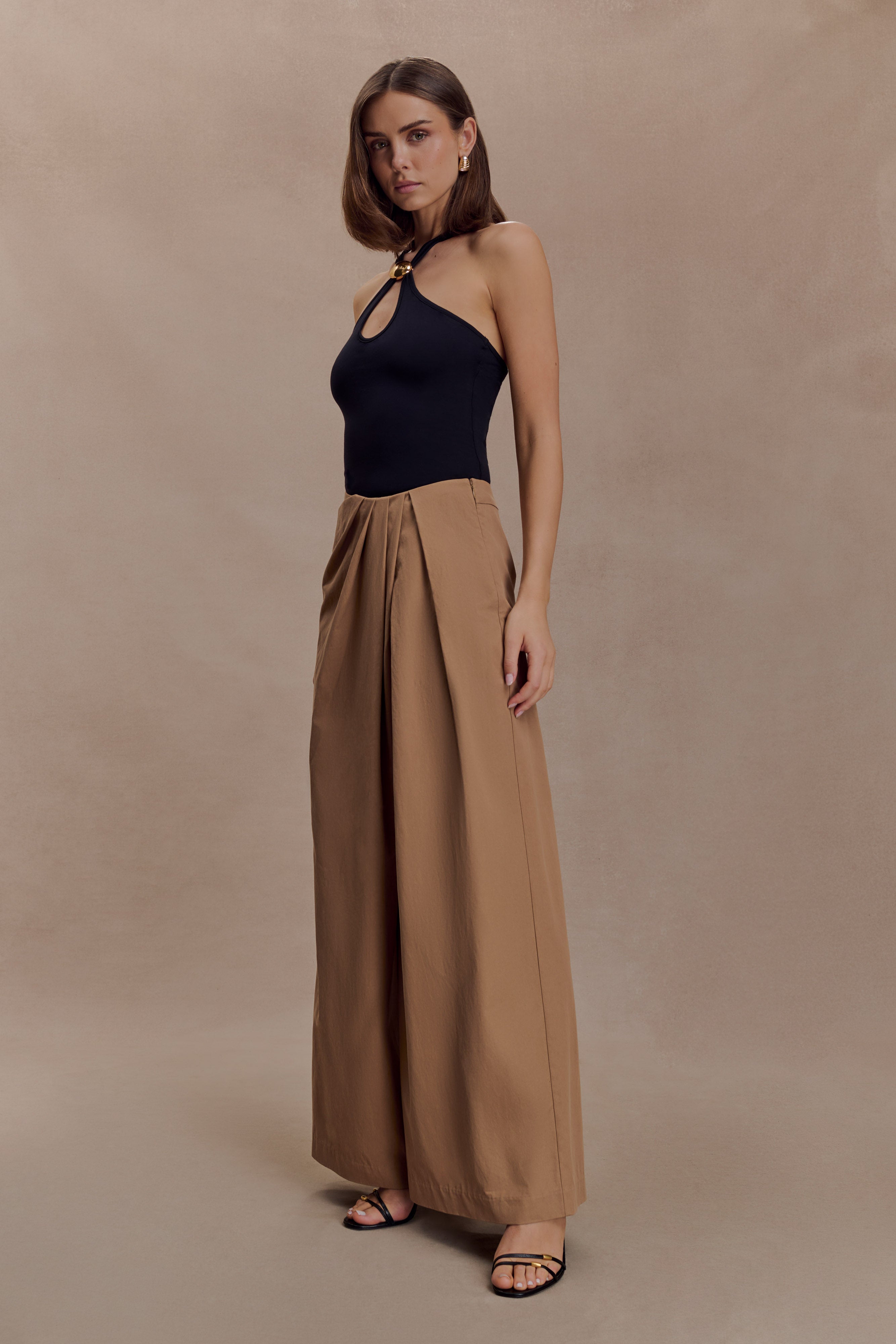 Owen Draped Wide Leg Pants - Mocha