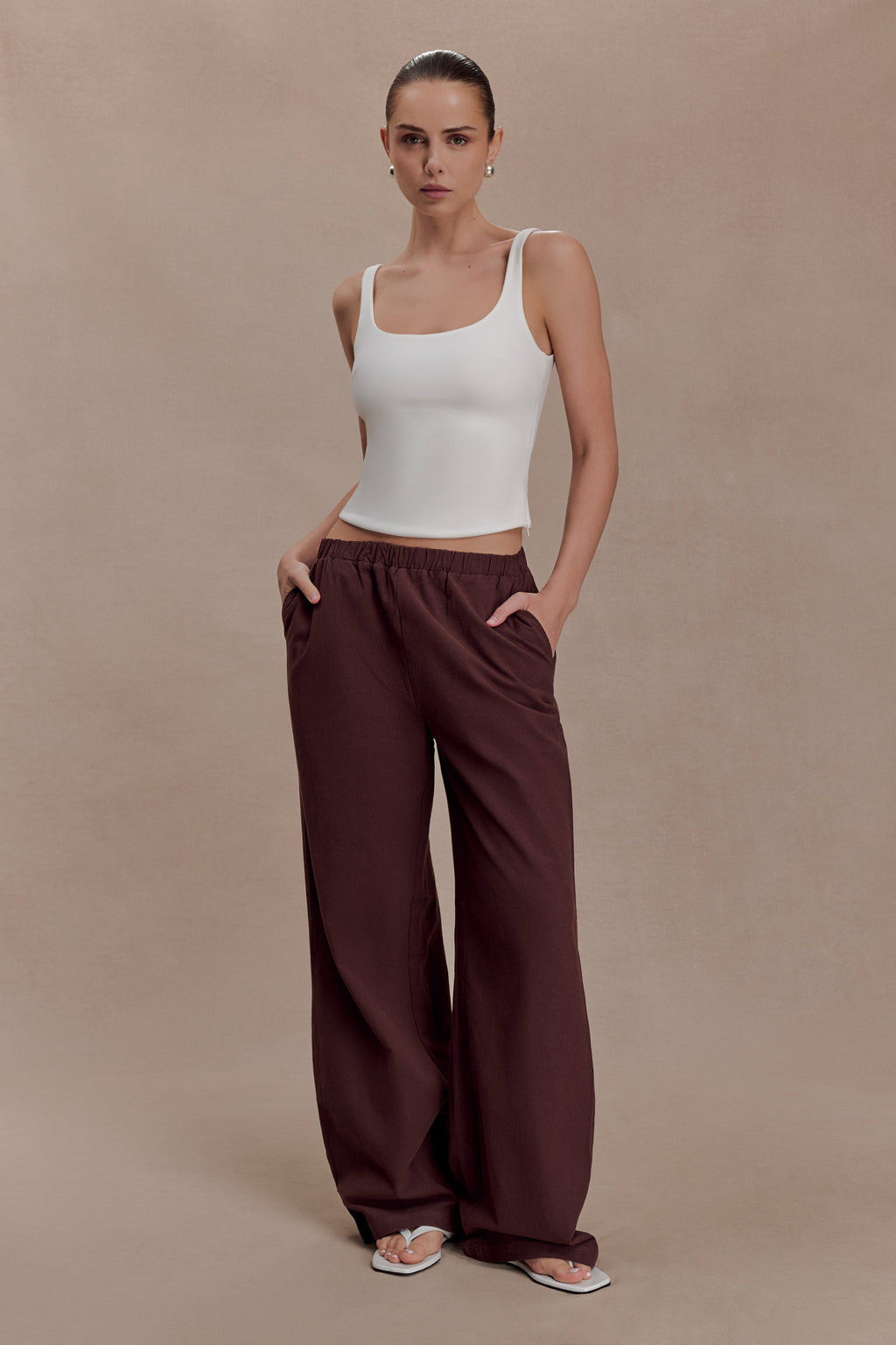 Janayia Cotton Wide Leg Pants - Dark Espresso